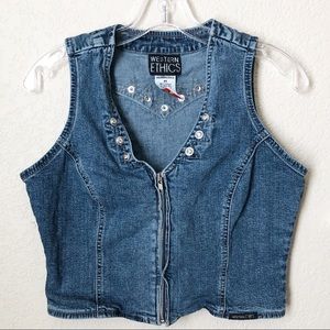 Woman’s Western Denim Front Zip Jeweled Vest Sz M